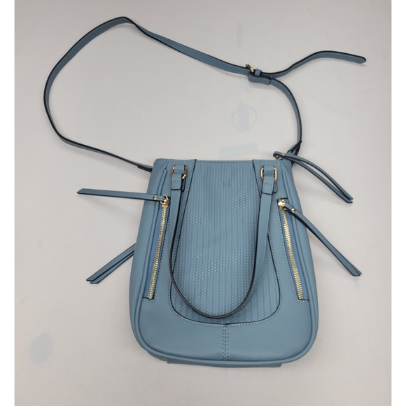 Simply Noelle Purse Handbag Crossbody Blue Woven Vegan Leather Zipper Adjustable - Picture 1 of 14